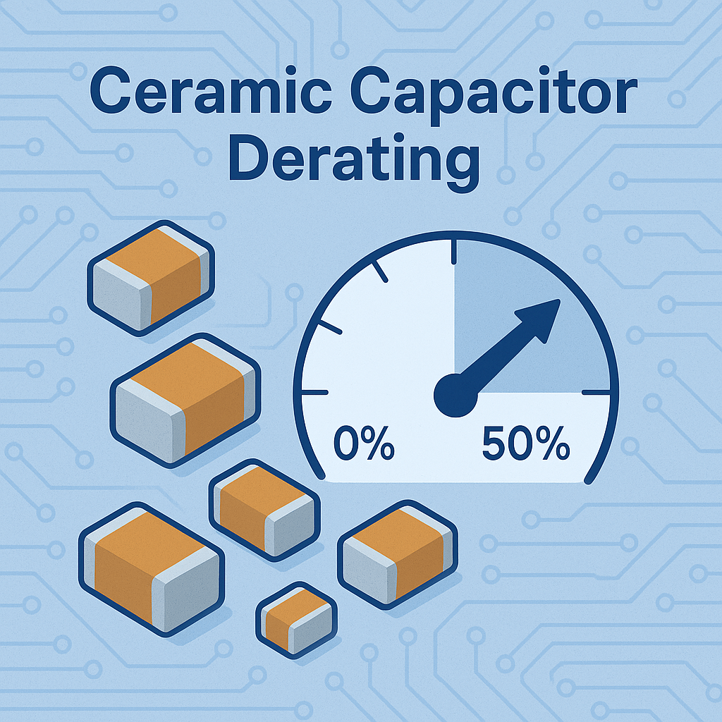 The Hidden Rule of Ceramic Capacitors: Understanding Voltage Derating Infographic of ceramic capacitor voltage derating showing operation at 50% of rated voltage